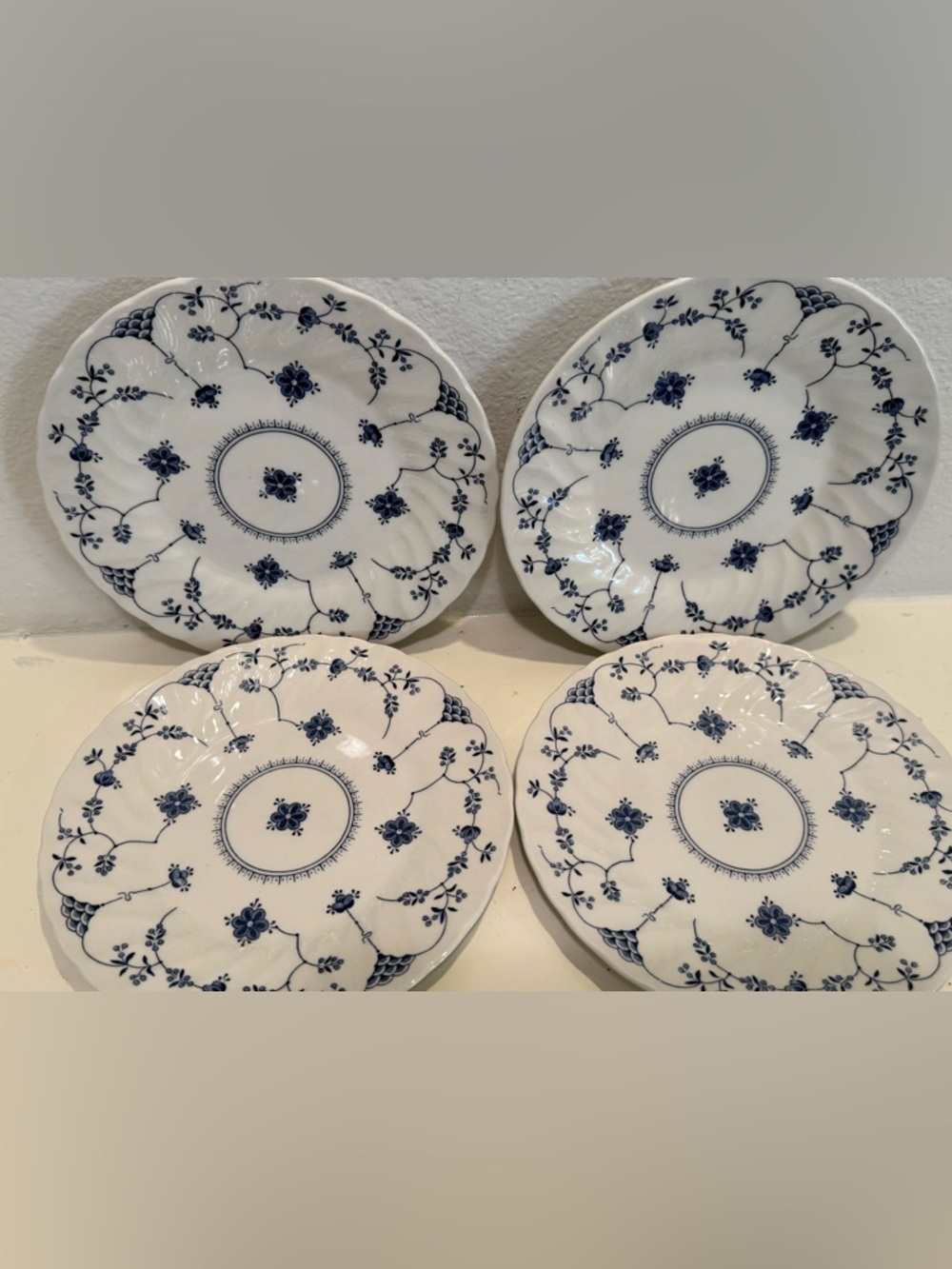 Vintage Churchill Fine China Finlandia White & Blue Floral 8in Plates- Set of 4 - Picture 6 of 11